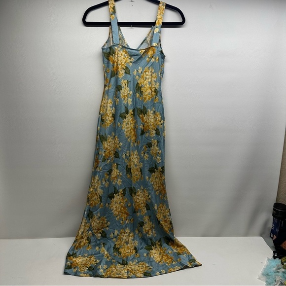 REFORMATION SILK Floral Blue and Yellow Maxi Dress SIZE SMAL - Picture 5 of 11